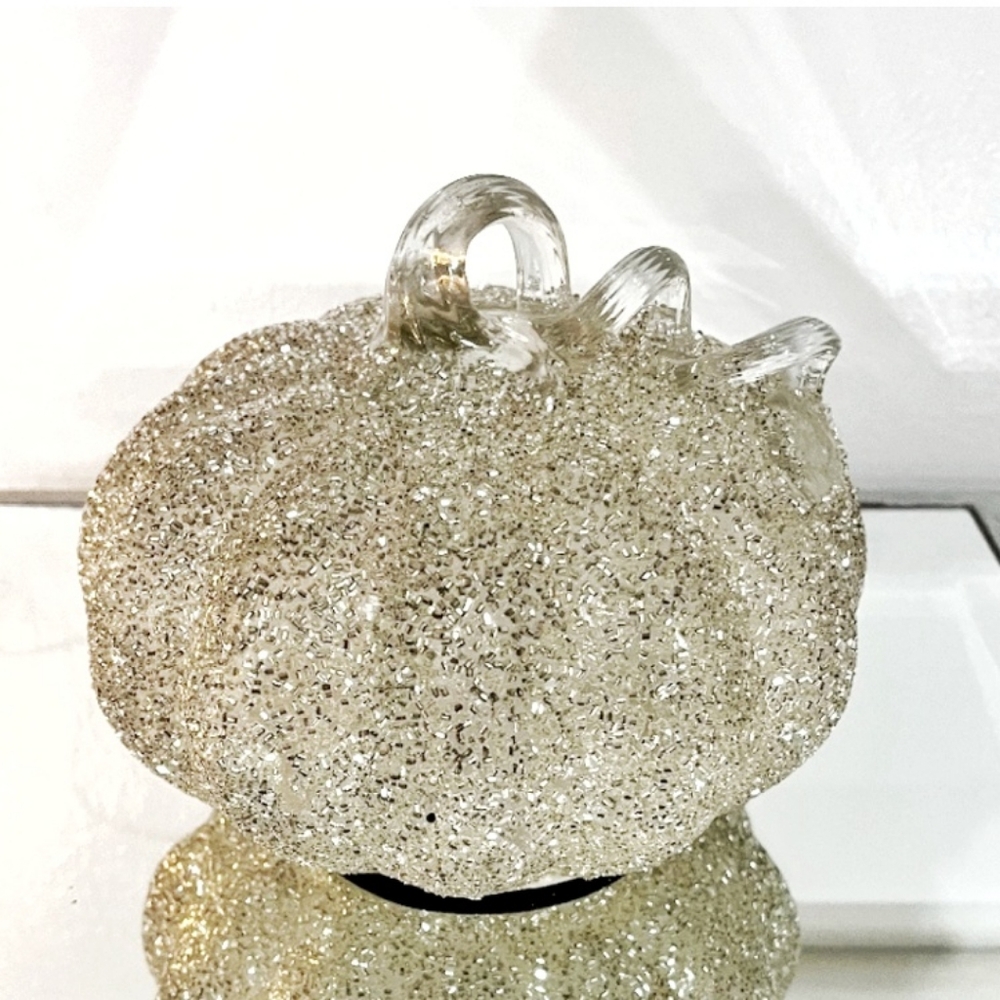 Z Gallerie Glittering Sequin Bead Glass Pumpkin Bella  7"x8" Shimmer Silver